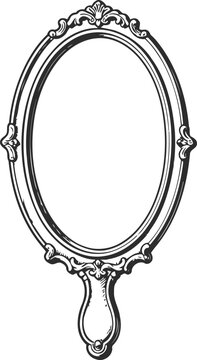 Vintage ornate oval hand mirror with decorative handle and intricate frame design