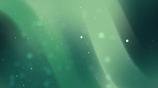 Abstract cosmic background with vertical aurora wave gradients of dark green and mint colors, featuring glowing bokeh and star particles