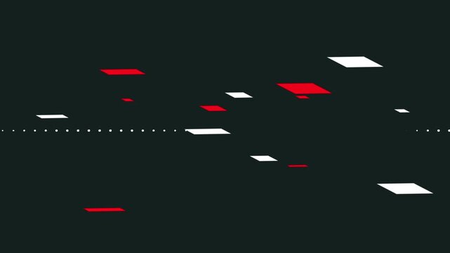 Abstract geometric motion background featuring red white squares and dots in a dynamic video loop