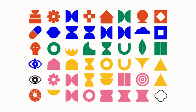 Colorful Abstract Geometric Shapes and Minimalist Bauhaus Graphic Elements Set