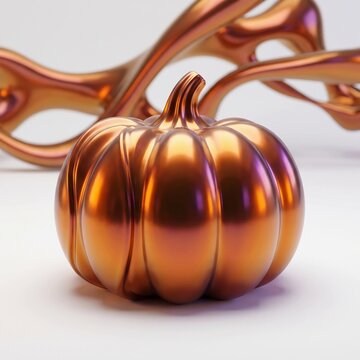 Amber Pumpkin Glowing Beneath a Copper Ribbon