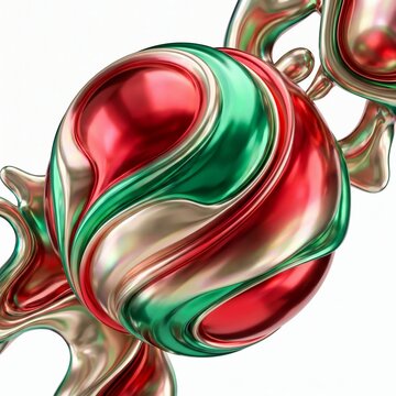 Crimson and Emerald Jewel Sphere Wrapped in Liquid Chrome