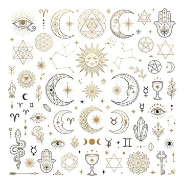 Mystical Celestial Moons, Stars, and Magic Symbols Vector Pack