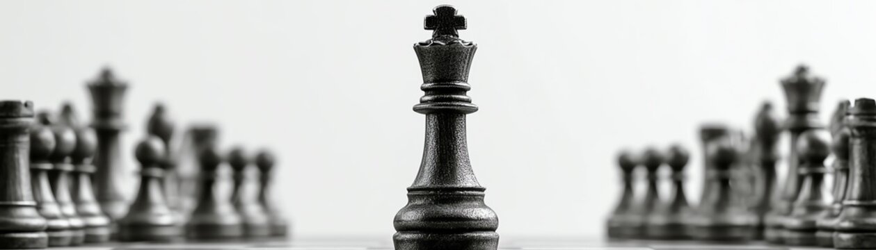 Close-up of a chess king surrounded by pieces.