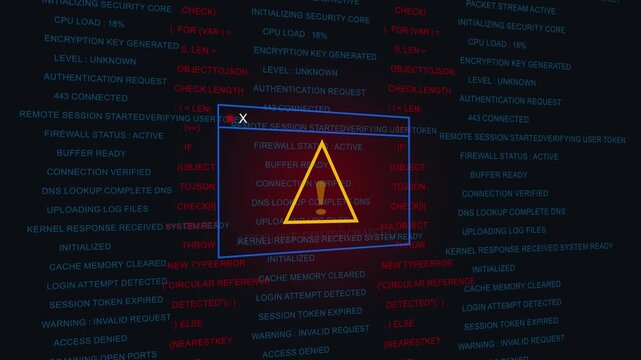 Cybersecurity alert warning display featuring account compromised notification with digital code background, for network security, breach, data theft, protection, hacking threat, and online identity