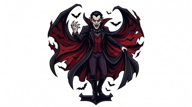Evil Gothic Dracula Vampire Graphic Element with Red Cape for Halloween Party Design