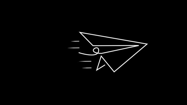 Animated line art paper airplane icon on transparent background for creative business startup concept Continuous line drawing paper plane motion graphic overlay for messaging and marketing UI design