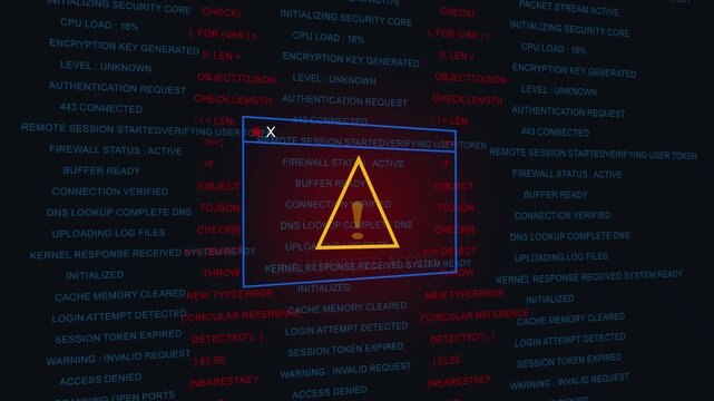 Digital cybersecurity warning display featuring an unauthorized access error message and complex system code background, for network security, data breach protection, and information technology