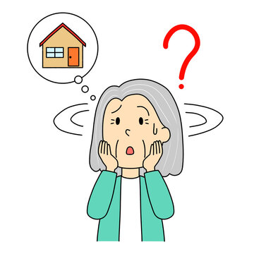 家の場所が分からない高齢女性　イラスト