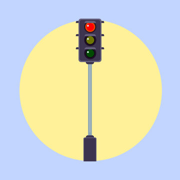Traffic Light with Red Signal on Blue Background &ndash; Road Safety and Traffic Control Illustration