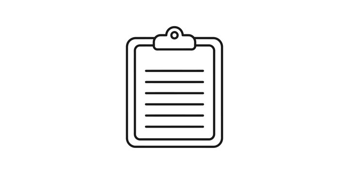 Clean line art icon of a clipboard with lines of text, representing notes or a document.