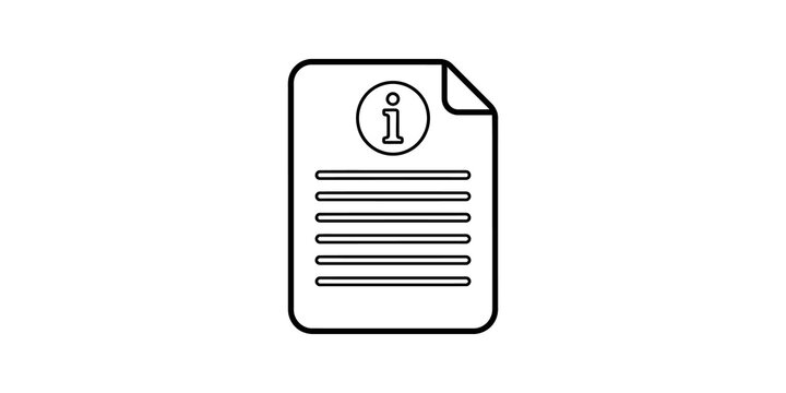 Information document icon with letter i and lines of text for guidance and data.