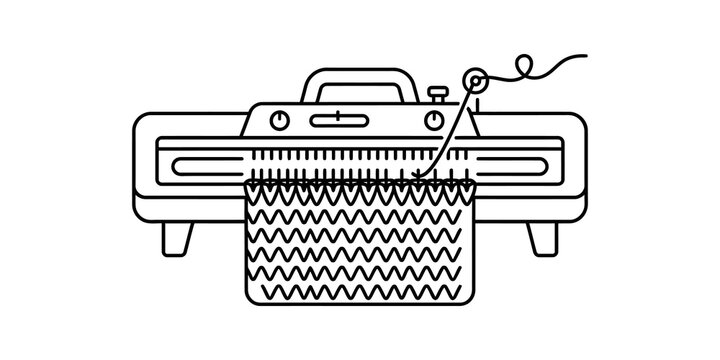 Knitting machine icon with yarn and fabric representing textile creation and craft.