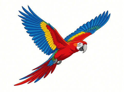 Colorful vector illustration of a flying scarlet macaw parrot