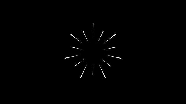 Fireworks glowing line effect with circular explosion seamless motion graphic, highlight circles fireworks explosion line shape blast, radius circle fireworks burst animation on black background. 4K