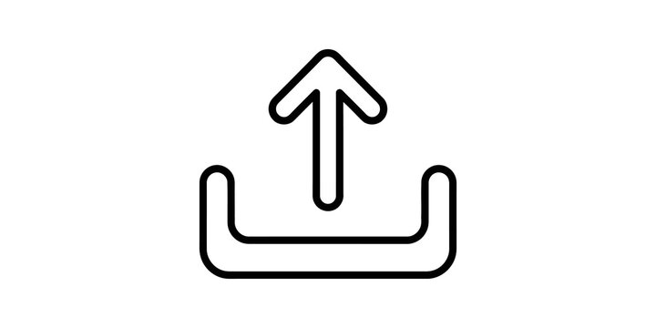 Black outline upload icon with up arrow and bucket-like base on transparent background.