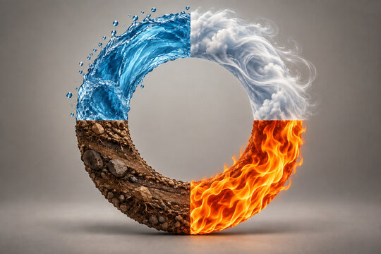 Creative 3D circle of four elements water air earth fire