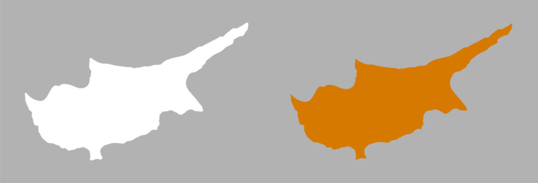 Set of Cyprus island white, black flat icons, stickers. Cyprus entirety shape of island simple silhouette from Cyprus flag.