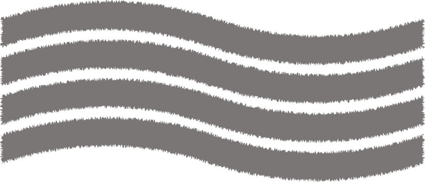 Abstract grey wavy lines with rough textured edges. Parallel curved horizontal stripes vector illustration. Distressed flowing graphic design element.