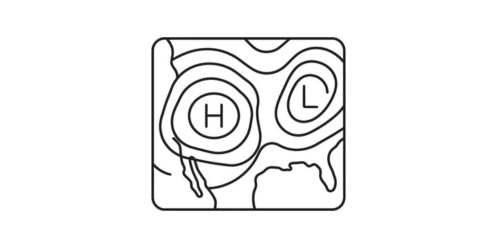 Weather map showing high and low pressure systems with contour lines.