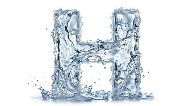 A beautifully crafted letter h is formed from detailed textured ice and glistening snow against a clean white backdrop perfect for winter design concepts