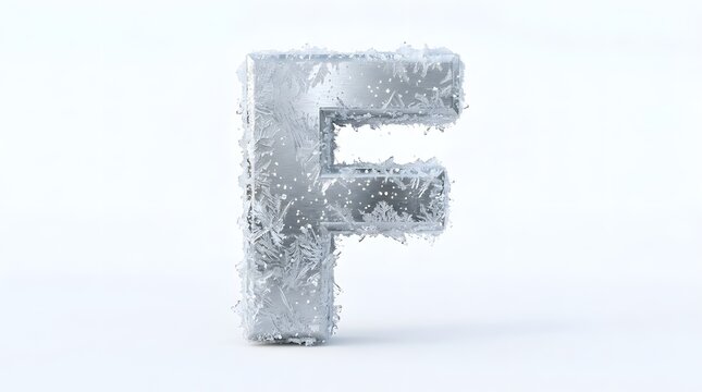 An abstract representation of the letter f creatively constructed from fractured glass or ice elements stands alone on a pristine white backdrop symbolizing vulnerability and