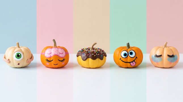 Halloween creativity and DIY crafts, decorated pumpkins with funny faces and creative designs for autumn holiday celebration and seasonal home decor