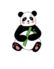 Cute Hand Drawn Panda Holding Green Bamboo on White Background © secretoraaz 