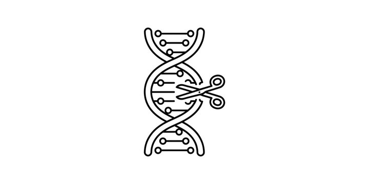 Scissors cutting a DNA helix, representing gene editing and genetic modification.