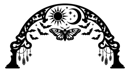 Fototapeta premium Celestial Moth and Moon Archway Decorative Vector Design
