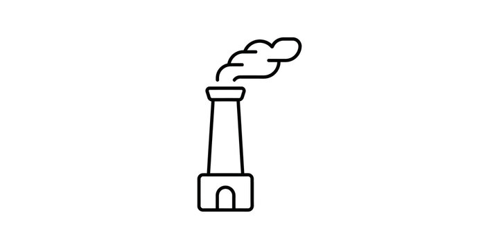 Factory chimney icon with smoke for industrial pollution or manufacturing process.