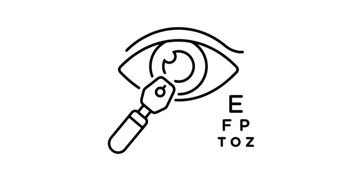 Eye examination with eye chart and vision test tool for eyesight check.