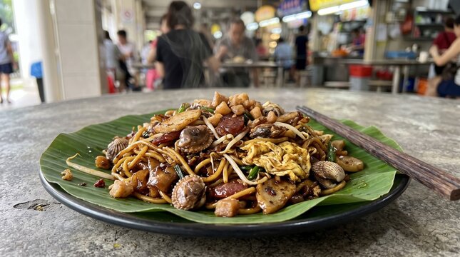 Stir Fried Singaporean Char Kway Teow Noodles with Cockles