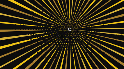 Obraz premium Glowing black and gold sunburst light rays vector background.