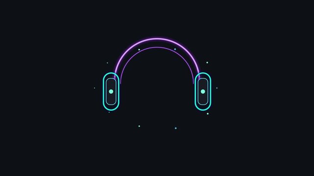Neon Headphones Audio Visualizer Animation on Dark Background