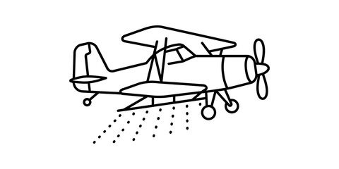 Biplane spraying liquid with droplets falling from its underside. © SAJID