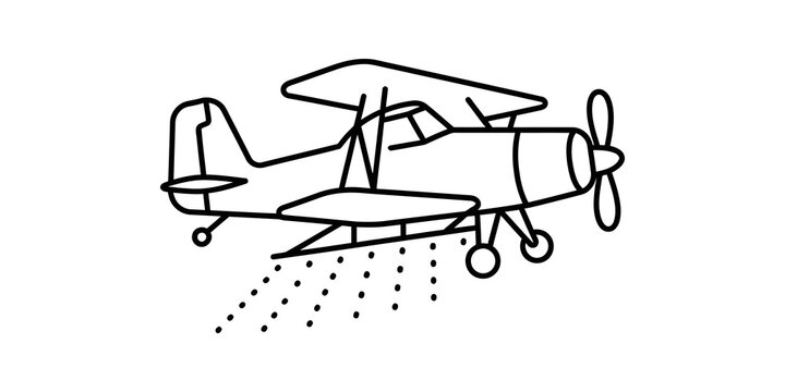 Biplane spraying liquid with droplets falling from its underside.