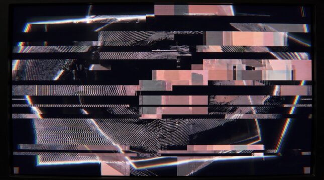 Abstract computer screen glitch effect with noise for technology backdrop.