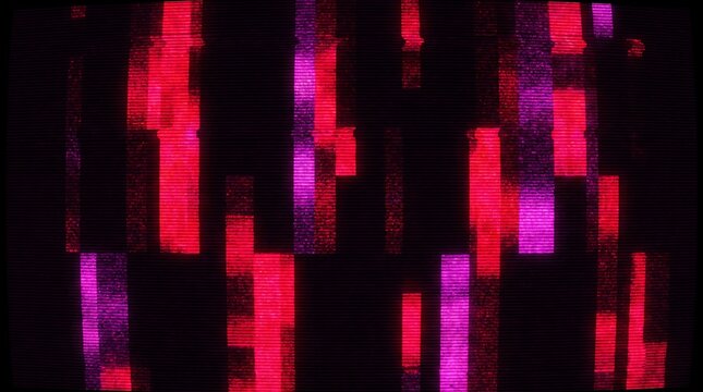 Digital tv screen pixel art effect with bright red and pink colors.