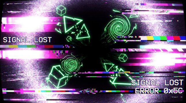 Retro tv screen display geometric shapes error for technology backdrop.