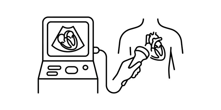 Medical ultrasound machine showing heart, echocardiogram and cardiology diagnostic tool.