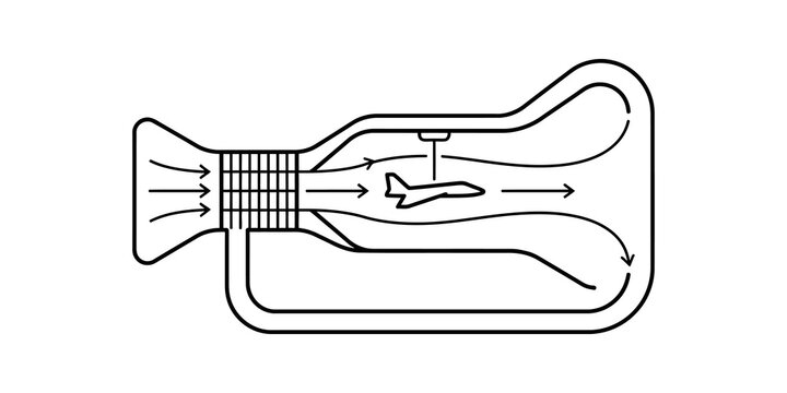 Airplane in wind tunnel testing for aerodynamic research and development.