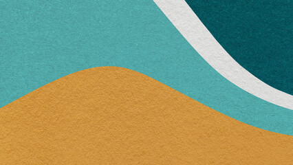 Mustard abstract fluid wavy layered textured paper background with cyan teal flowing curved waves with copy space for banner © nikol85