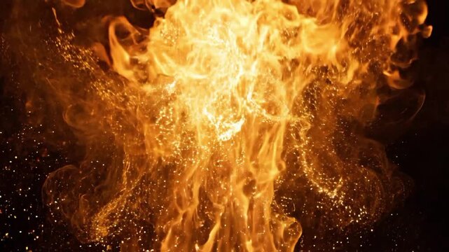 Golden sparks and flames created in a dark environment for visual effects and artistic purpose