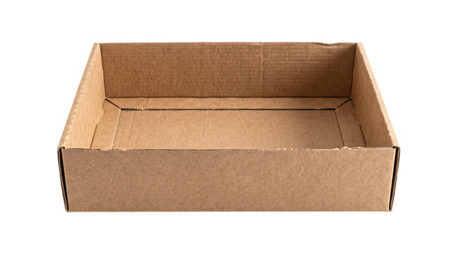 Open cardboard box with brown kraft isolated on transparent background