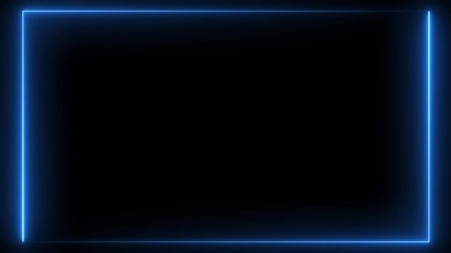 glowing neon blue color square rectangle picture frame icon animation display neon box footage shape round seamless border retro movement on black background.4k motion graphics video