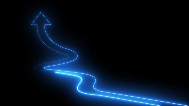 Man walking up arrow on a winding path toward a large upward arrow, representing business strategy, long-term growth, and corporate success, 3D render.4k motion graphics video