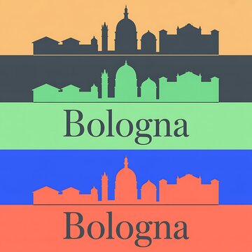 Bologna city skyline silhouette set with colorful background