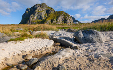 Scenic beach landscape near Eggum on the Lofoten Islands, Norway © Comofoto