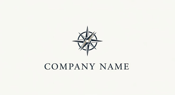 A minimalist logo featuring a stylized compass with a placeholder for a company name.
